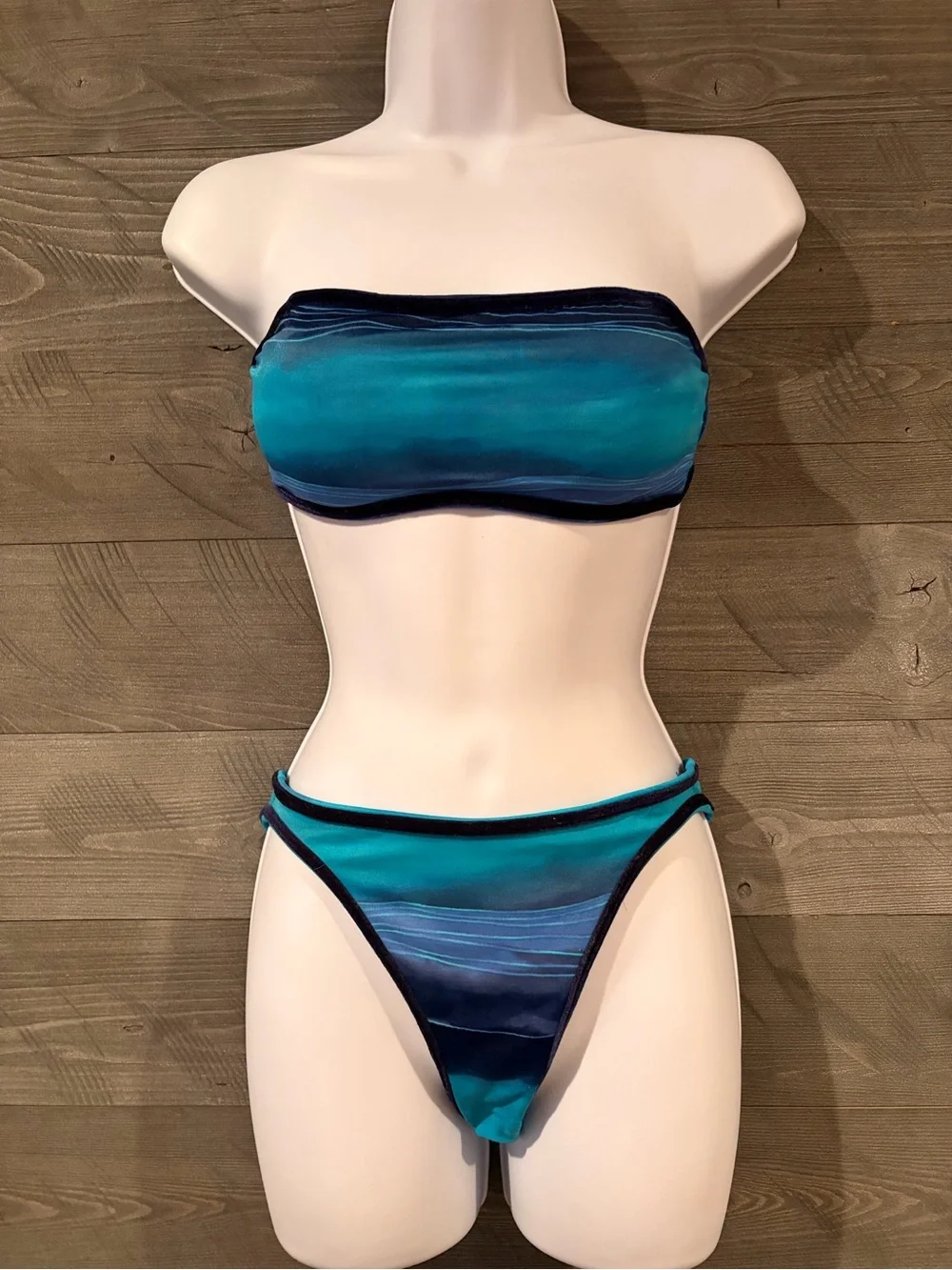 Strapless Blue Ombre Bandeau Bikini Set